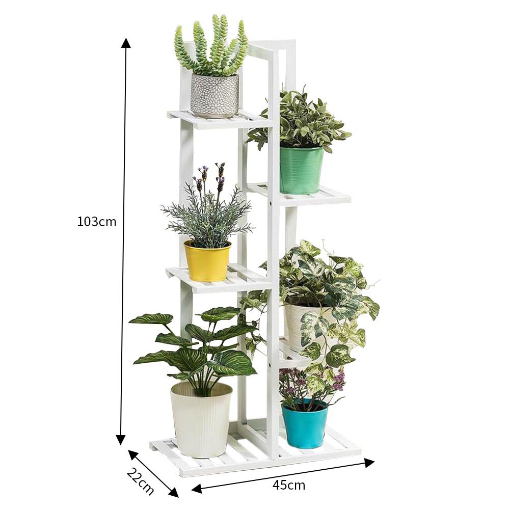 Living and Home Multi Tiered White Wooden Plant Stand Image 7