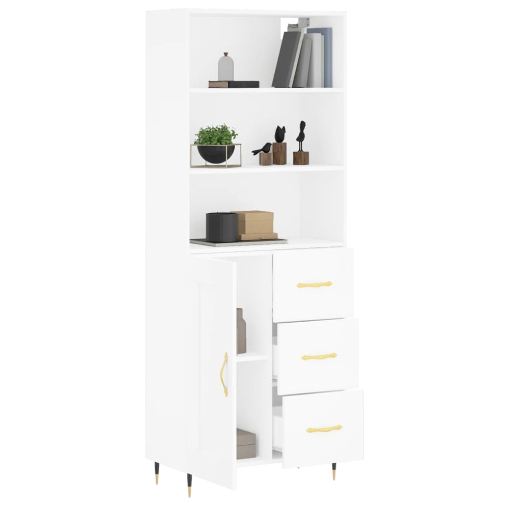 vidaXL Single Door 3 Drawer 3 Shelf White Highboard Image 3