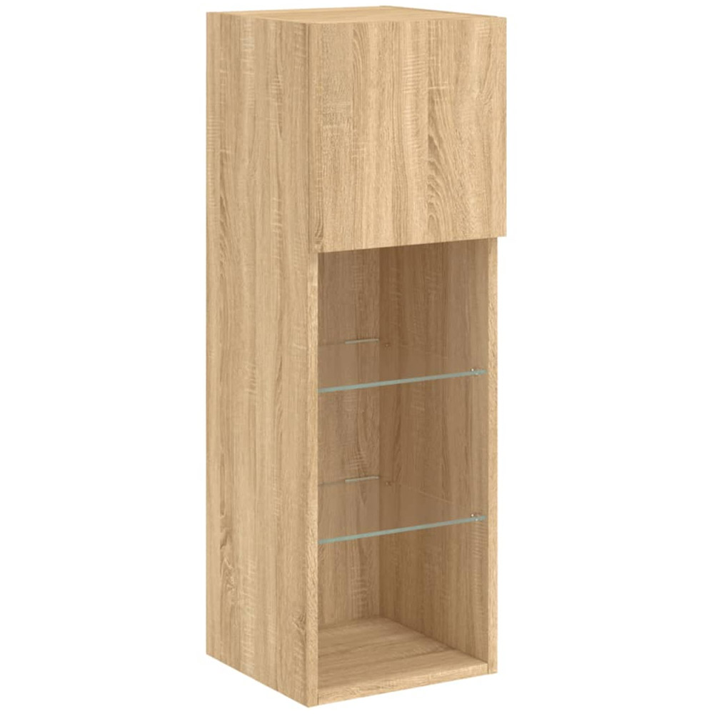 vidaXL Single Door 3 Open Shelf Sonoma Oak Narrow TV Cabinet with LED Light Set of 2 Image 7