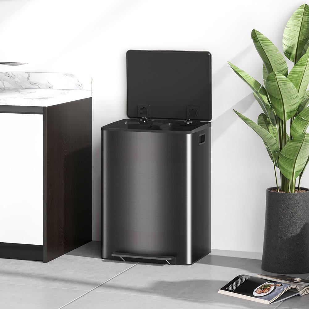 HOMCOM Black Double Kitchen Bin with Soft Close Lid 60L Image 4