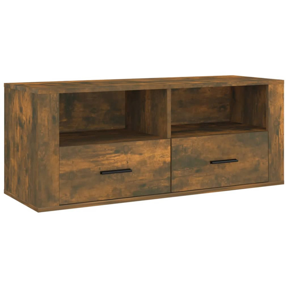 vidaXL 2 Drawer 2 Open Shelf Smoked Oak TV Cabinet with Handles Image 2