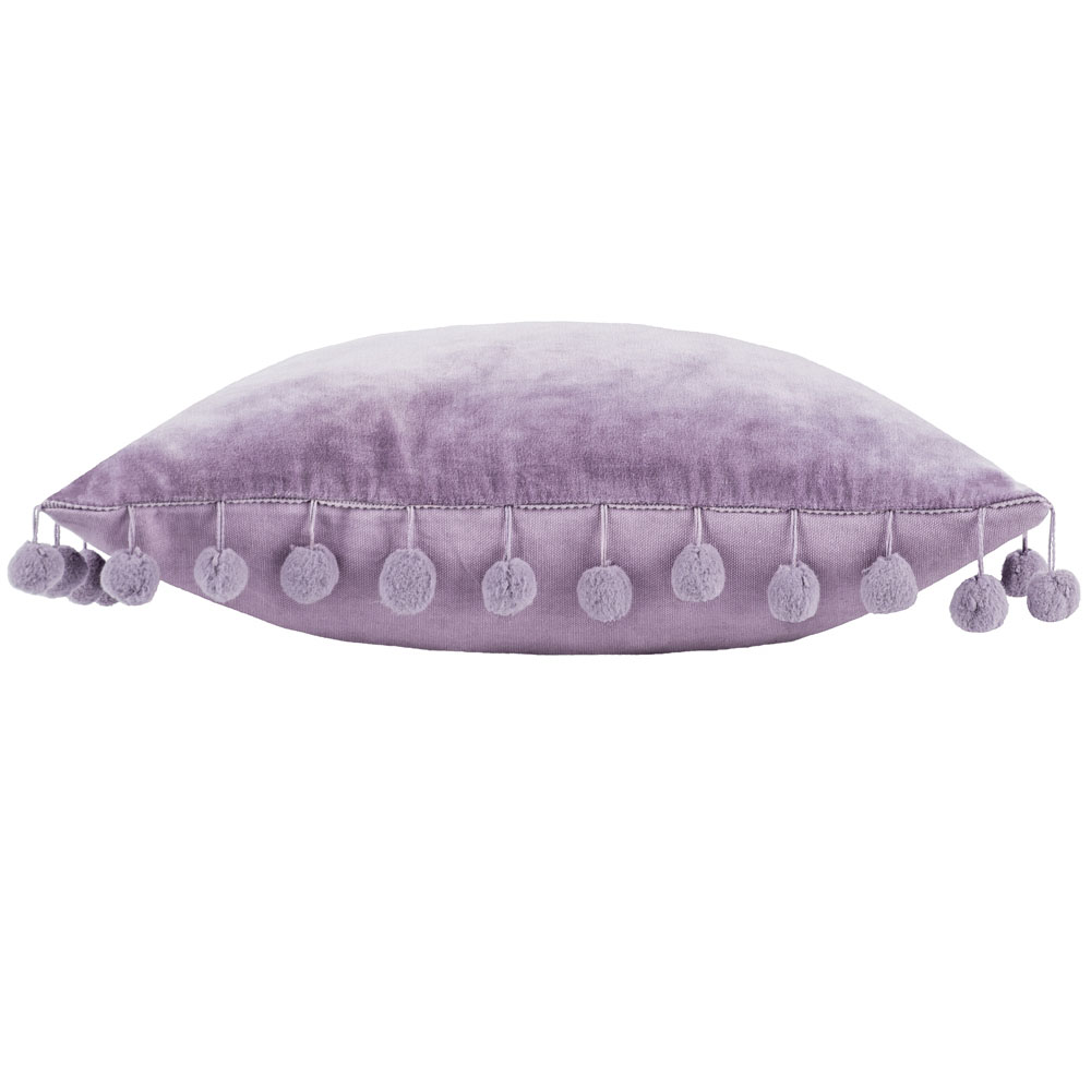 furn. Dora Lilac Velvet Pom Pom Cushion Image 3