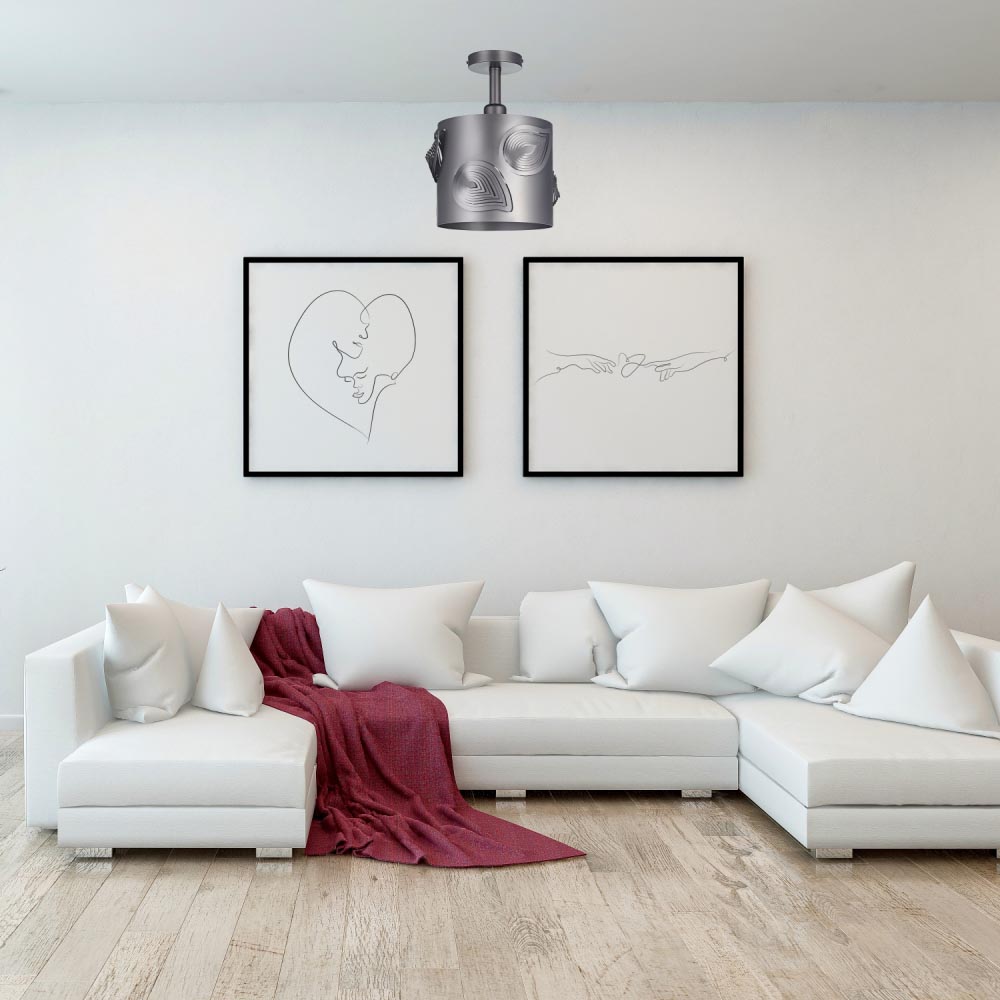 Happy Homewares Pearl Grey Semi Flush Ceiling Light with Laser Cut Leaves Image 2