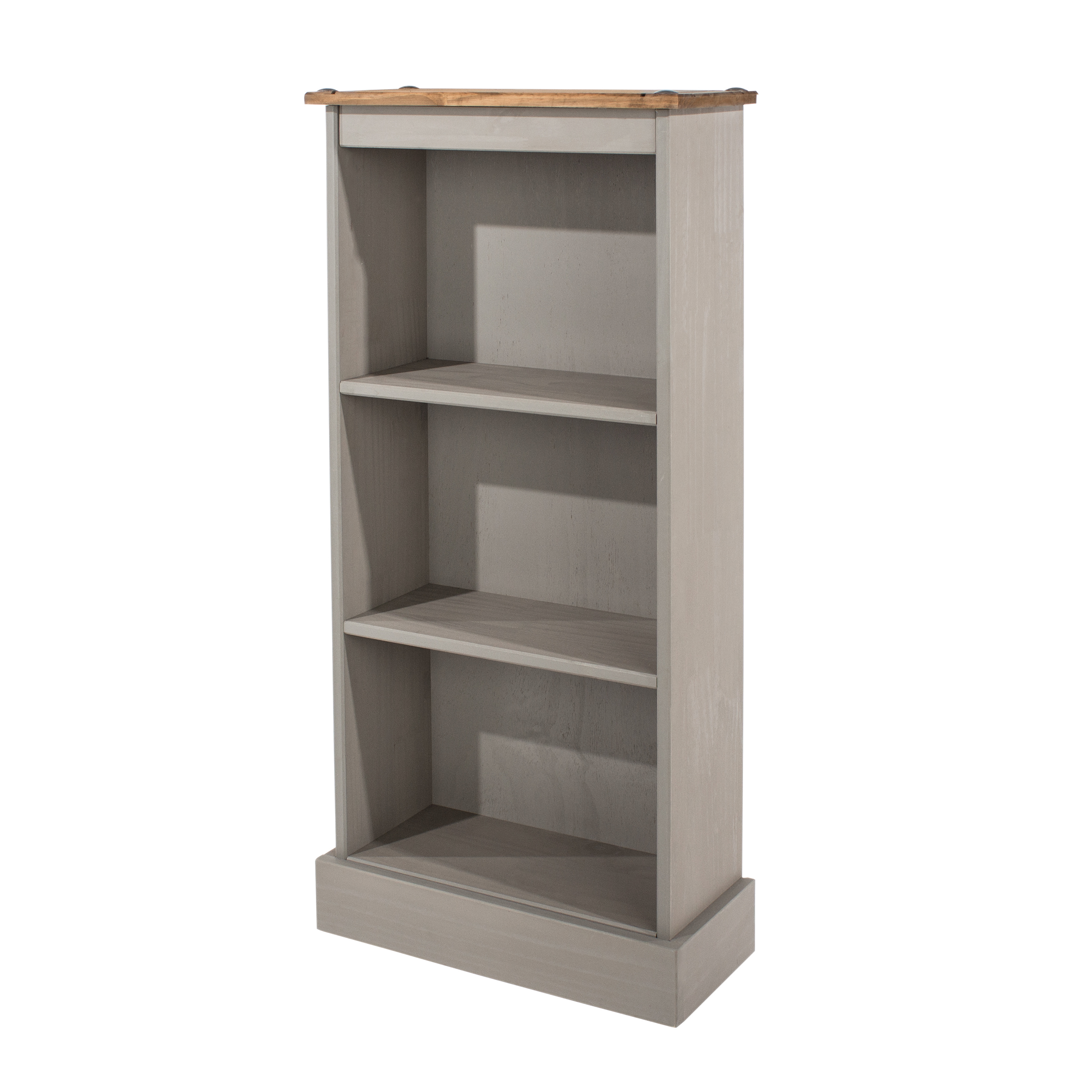Corona 3 Shelf Grey Wax Finish Low Narrow Bookcase Image 3
