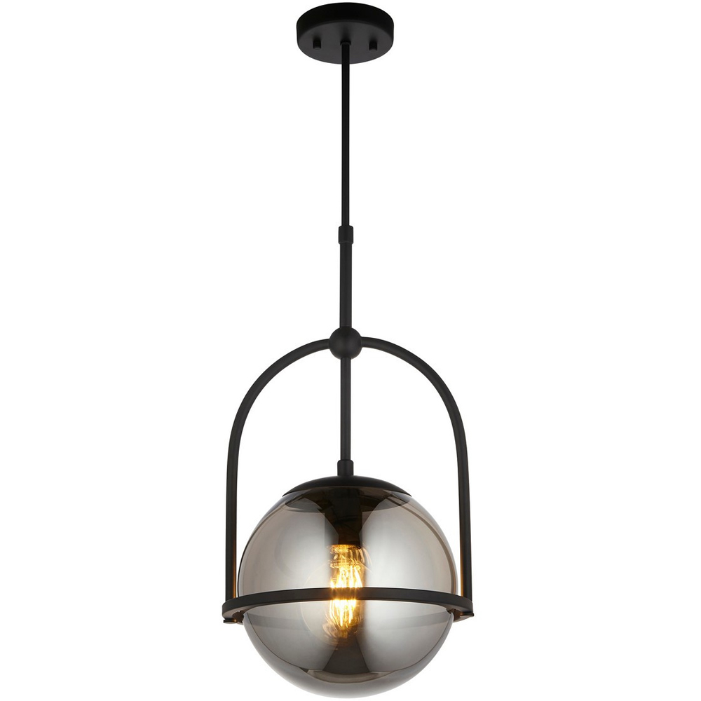 Merano Trieste Smoked Mirror Glass Matt Black Single Globe Pendant Ceiling Light Image 3