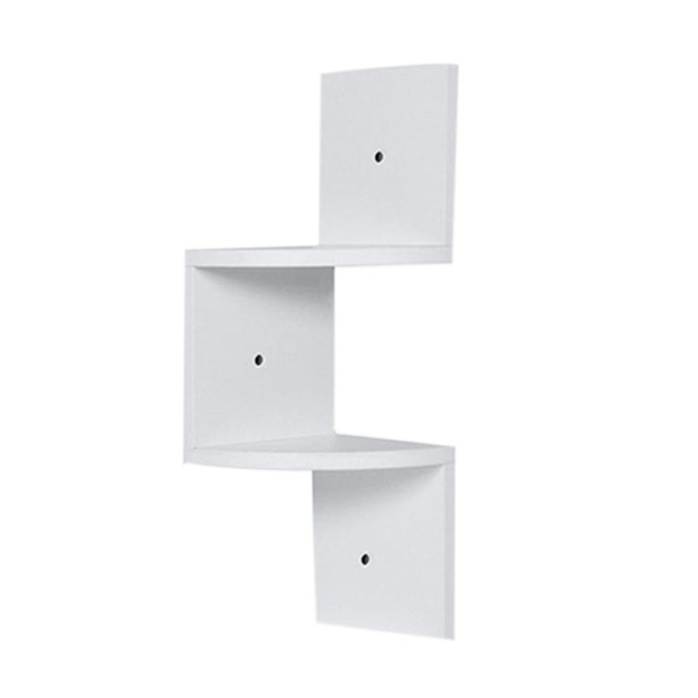 Living and Home 2 Tier White Wooden Zigzag Floating Corner Shelves Image 1
