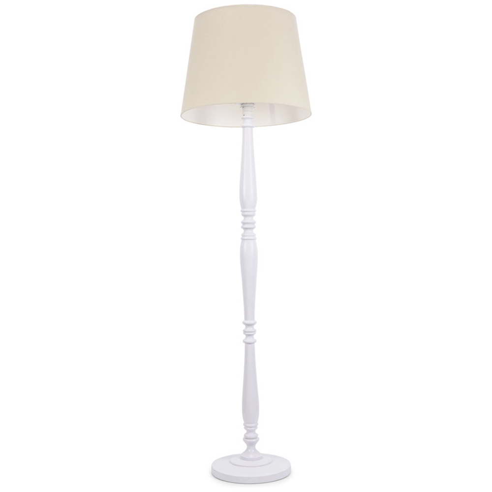 ValueLights Victoria Beige Fabric Tapered Shade White Wood Traditional Stem LED Floor Lamp Image 1