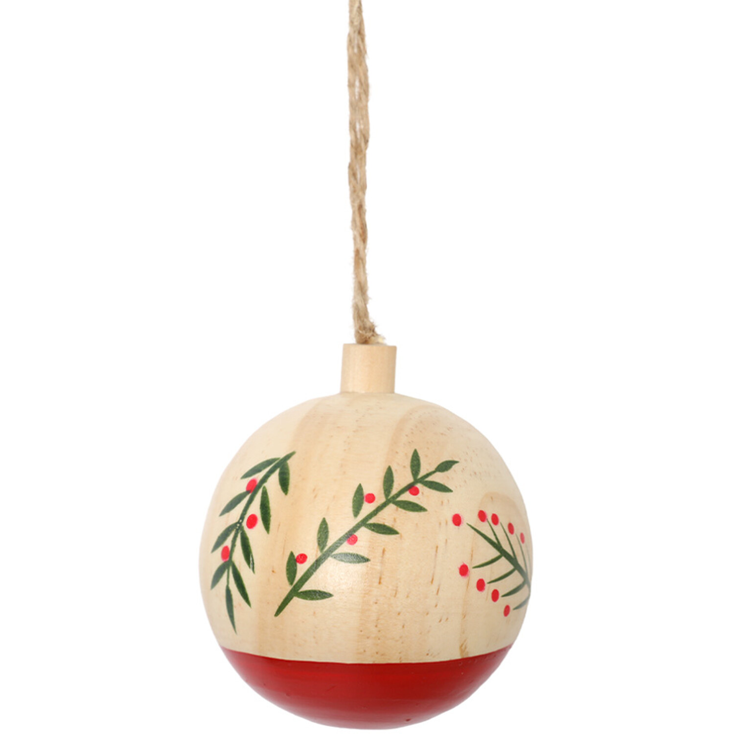 Wooden Holly Bauble Natural Image 2