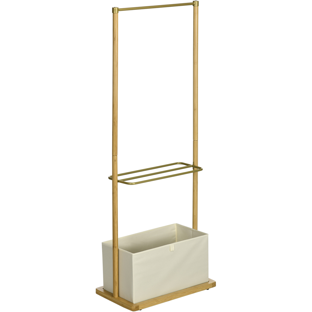 Portland Natural Wood Bamboo Clothing Rack with Fabric Box Wilko