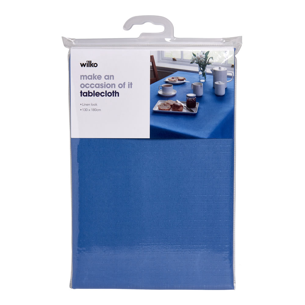 Wilko Blue Linen Look Tablecloth 130 x 180cm Image