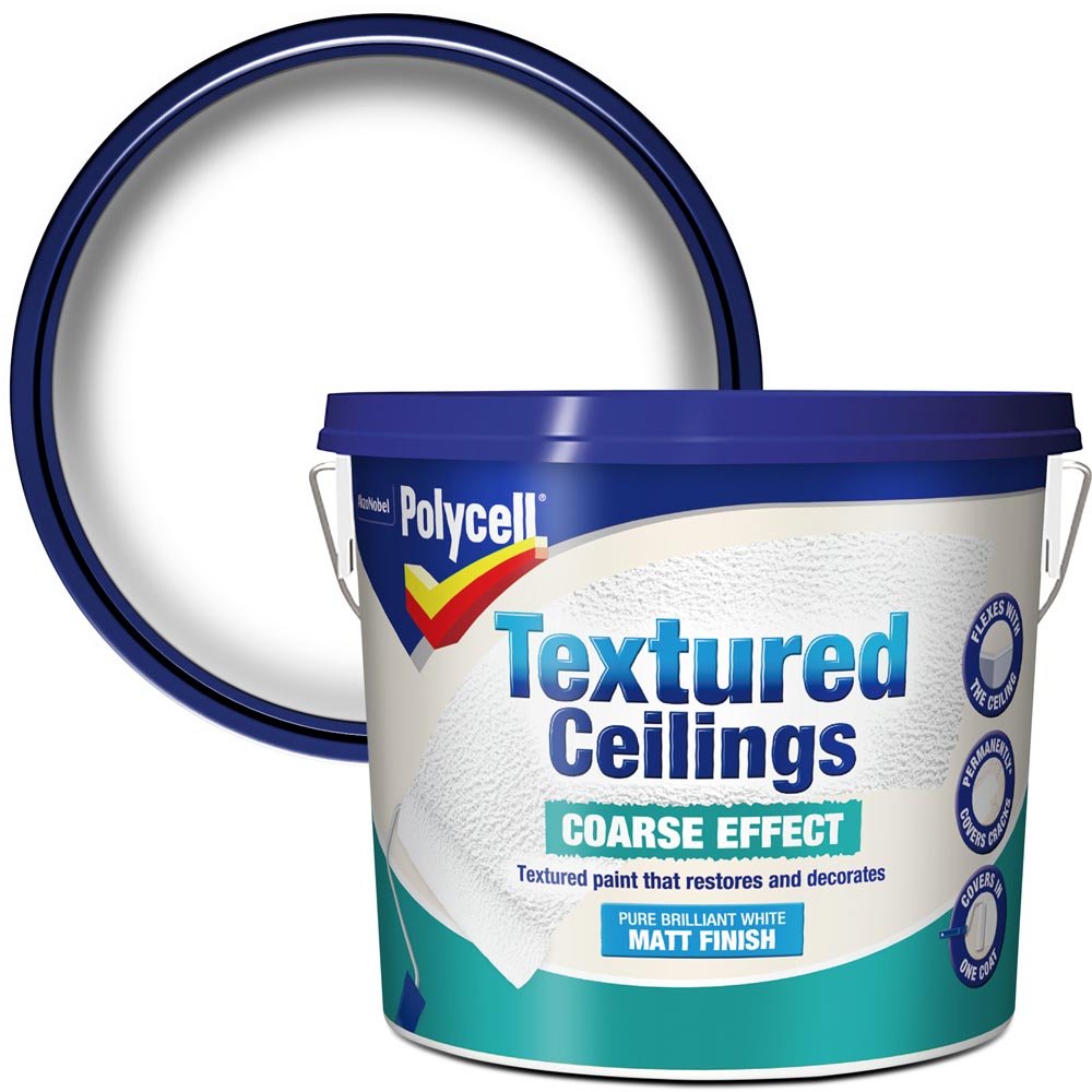 Polycell Pure Brilliant White Textured Ceiling Matt Paint 5L Wilko