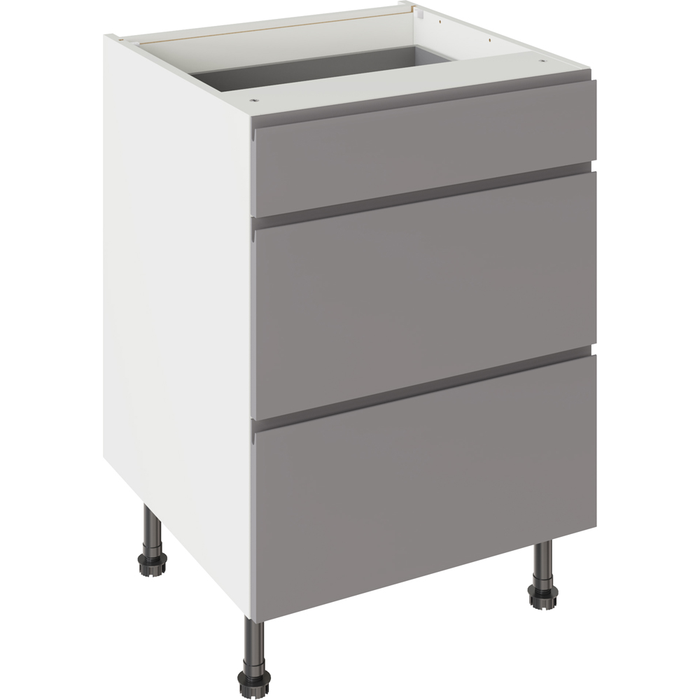 Kitchen Kit J-Pull Gloss Dust Grey 3 Drawer Base Kitchen Cabinet Flatpack 600mm Image 1