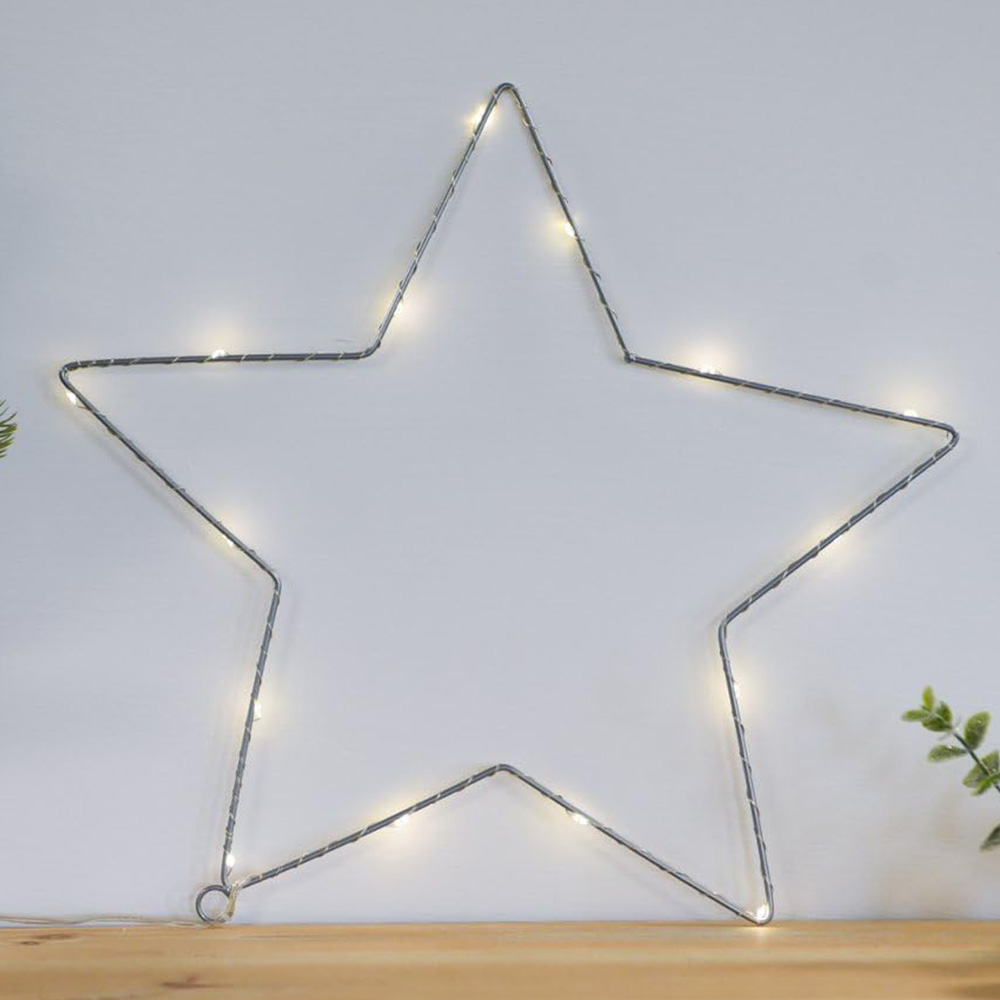 Thompson and Morgan Christmas Gift Silver Star 15 Warm White LED Battery Operated Silver Star 2 Pack Image 1