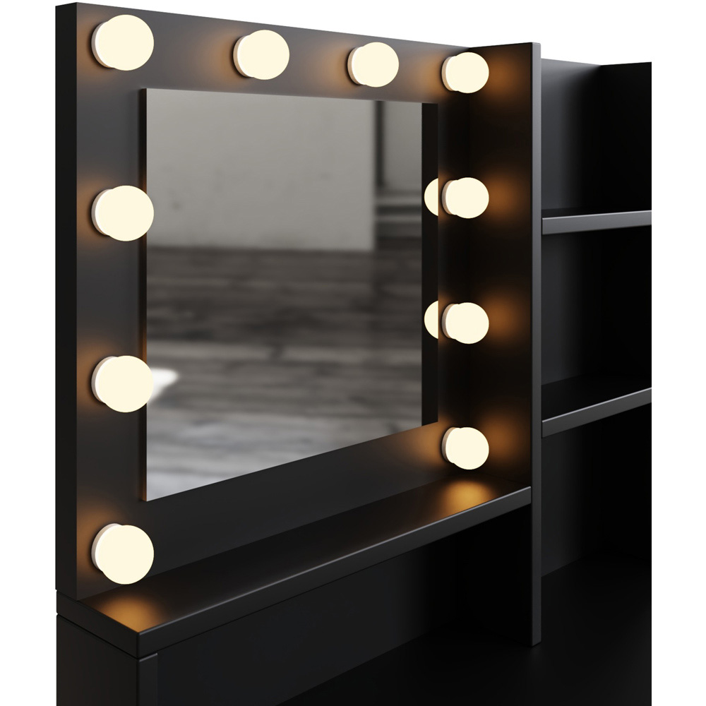 GFW Eva 2 Drawer 4 Shelf Black LED Mirror Dressing Table with Stool Image 5