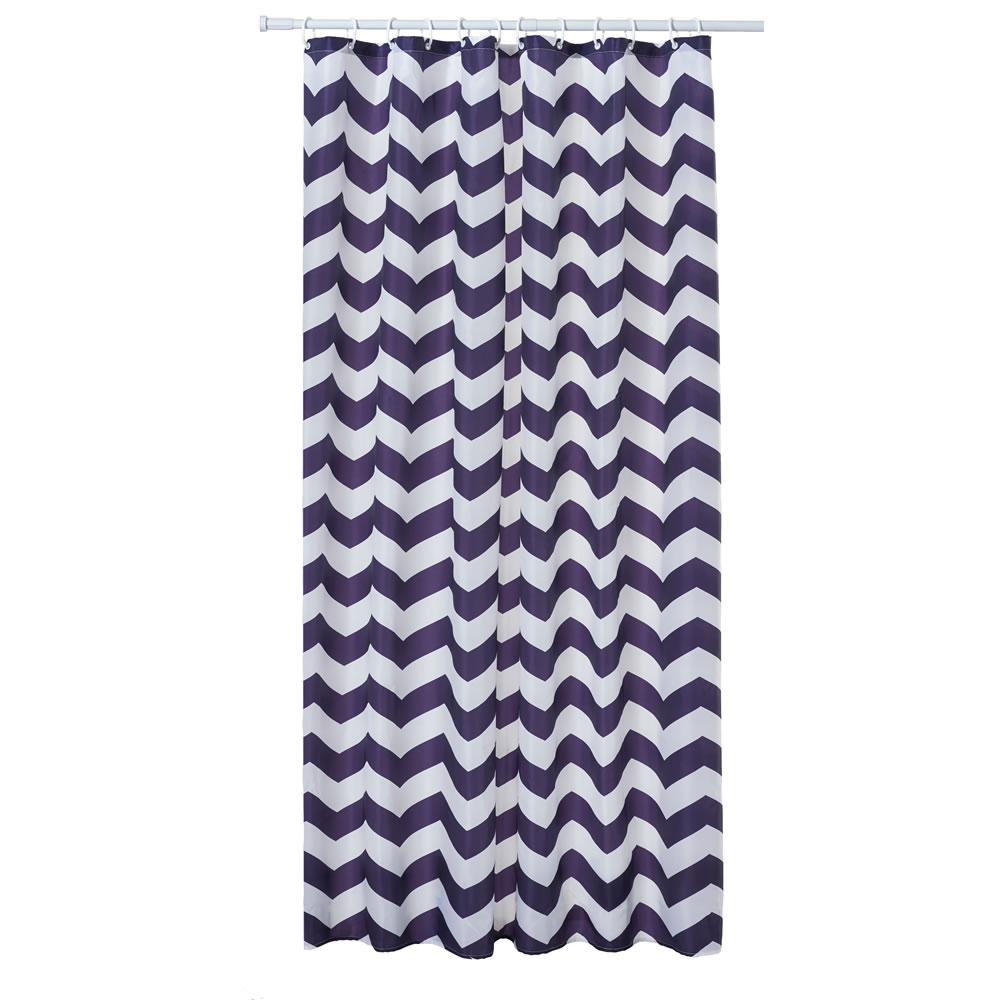 Wilko Chevron Shower Curtain Purple Image 1