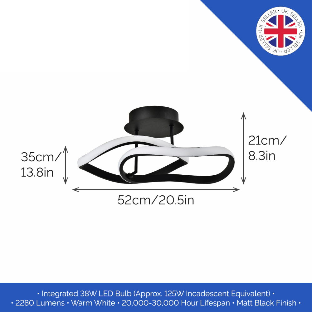 Happy Homewares Matt Black Sand LED Ceiling Light with Curving Oval Metal Heads Image 7