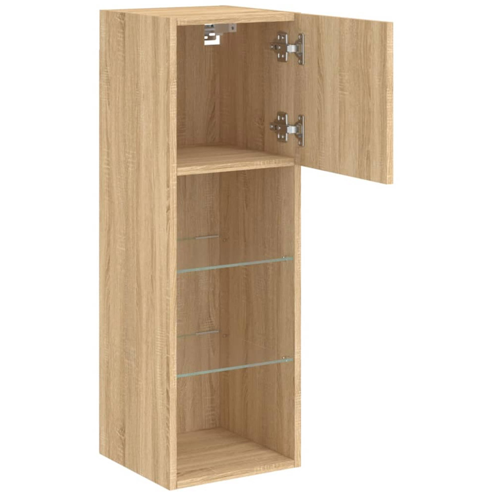 vidaXL Single Door 3 Open Shelf Sonoma Oak Narrow TV Cabinet with LED Light Set of 2 Image 8