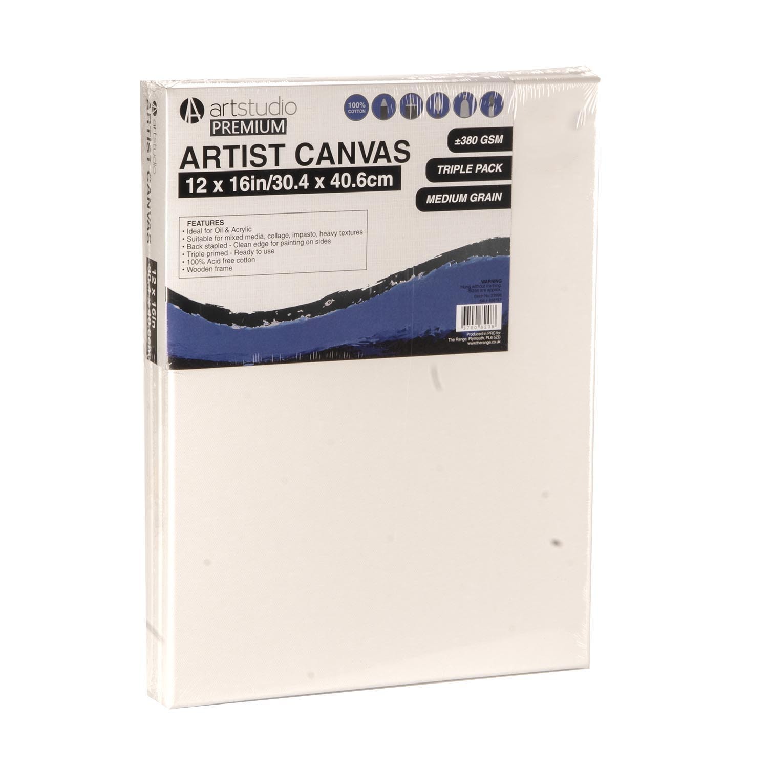 Art Studio Premium Artists Canvas 40.6 x 30.4cm 3 Pack Image 2