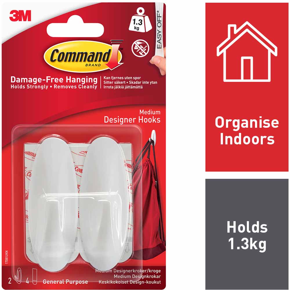 Command Damage Free Medium White Designer Hooks 2 pack Image 1