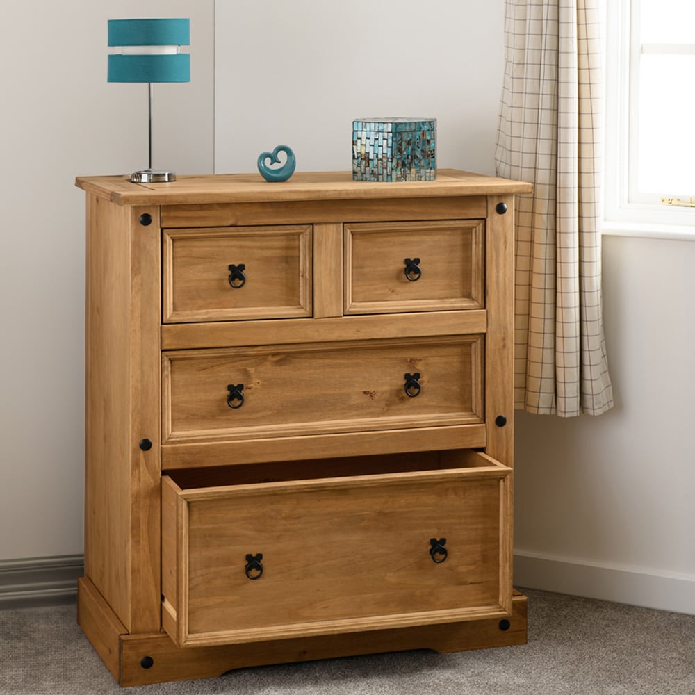 Seconique Corona 4 Drawer Distressed Waxed Pine Chest of Drawers Image 7
