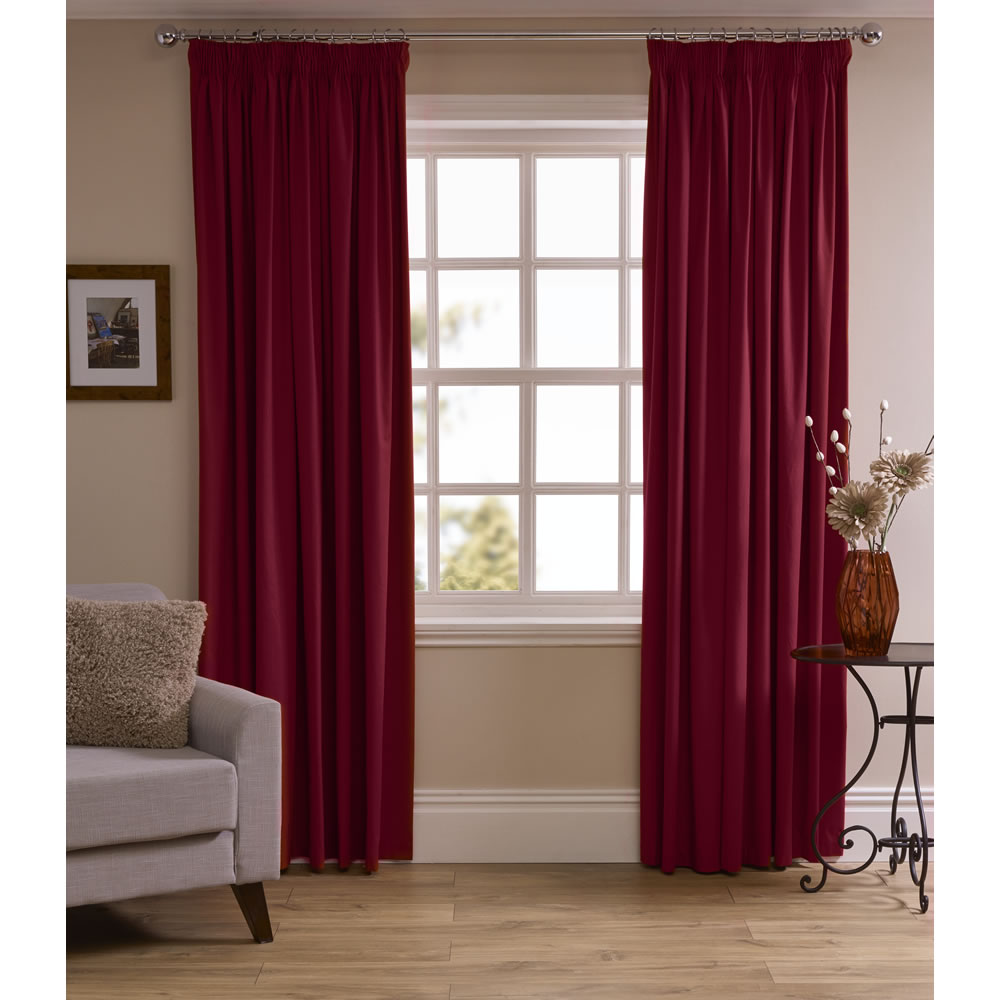 Wilko Red Thermal Blackout Pencil Pleat Curtains 167 W x 183cm D Image 1
