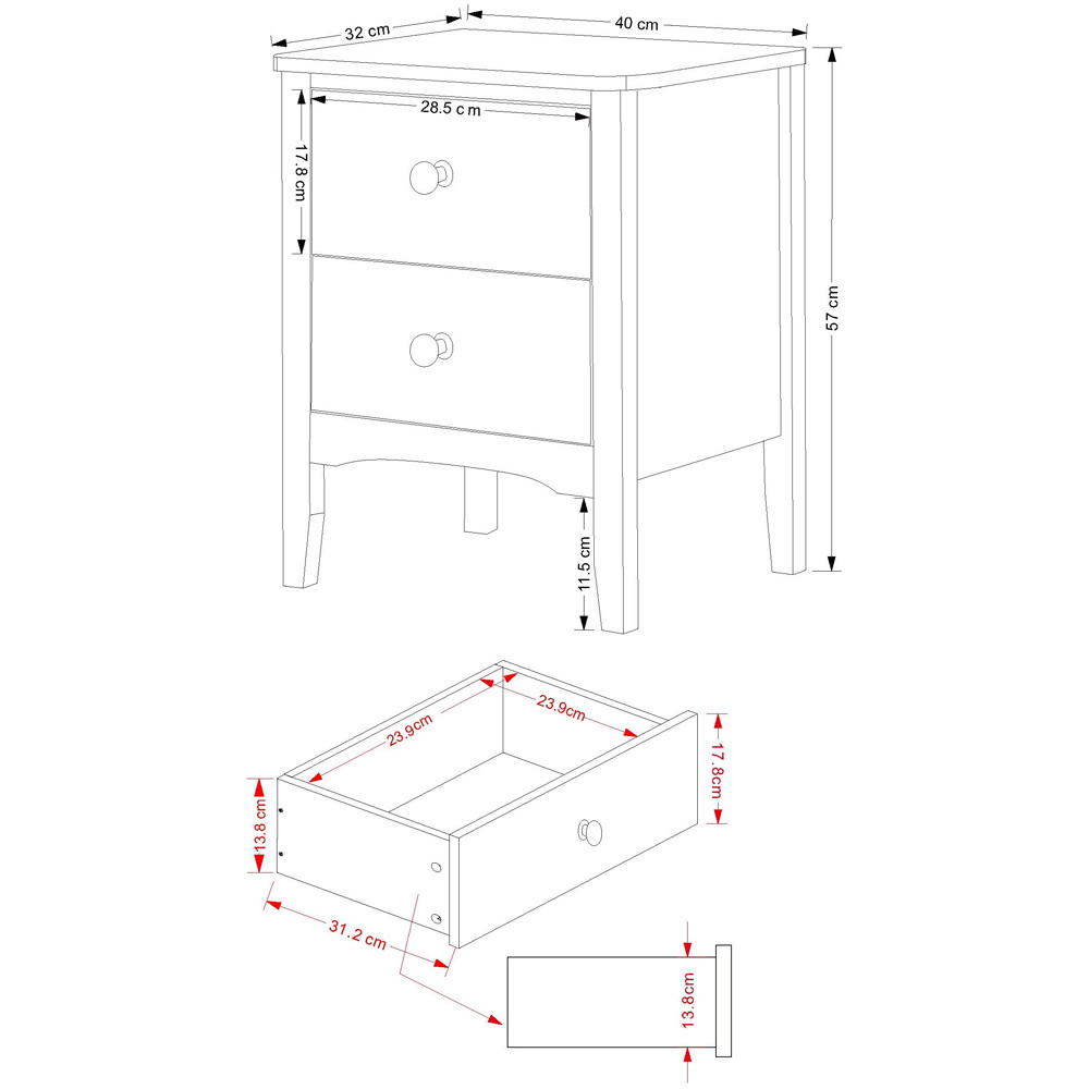 Como 2 Drawer White Bedside Table Image 6