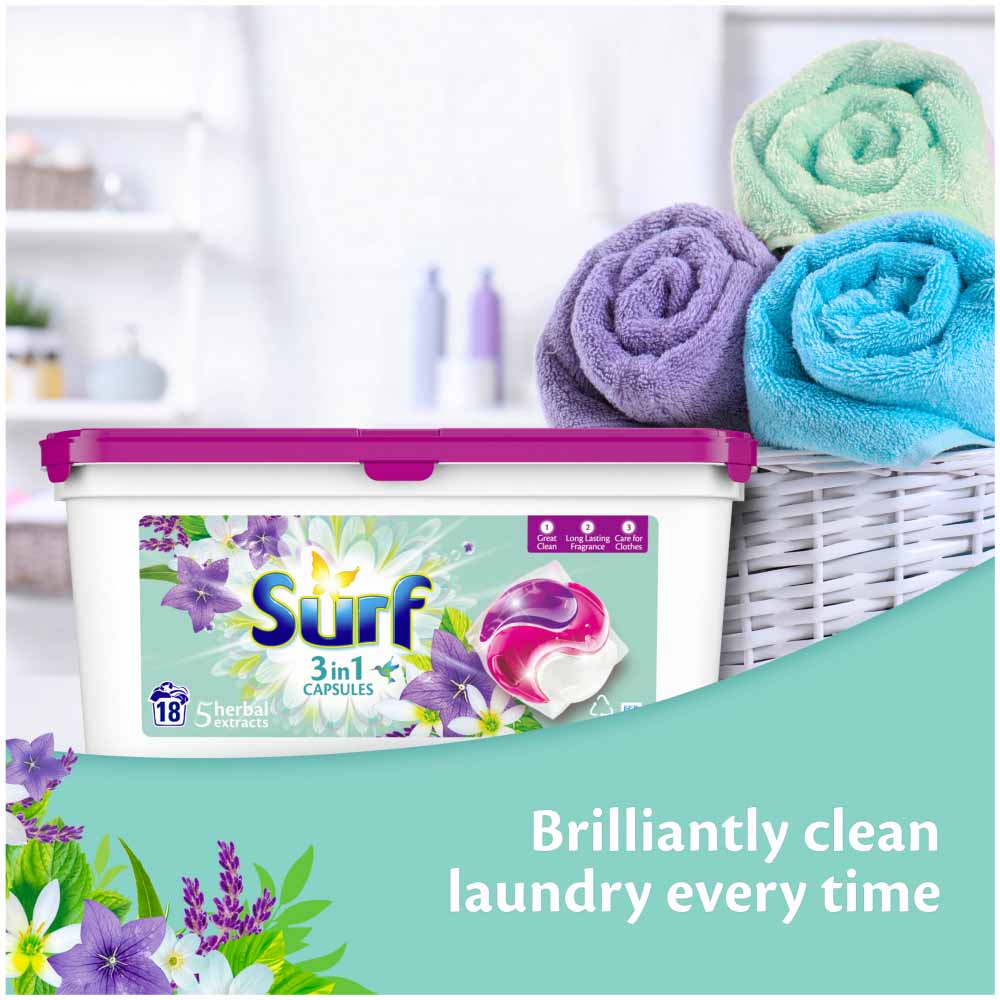 Surf 3 in 1 Herbal Extracts Laundry Washing Capsules 18 Washes Image 7