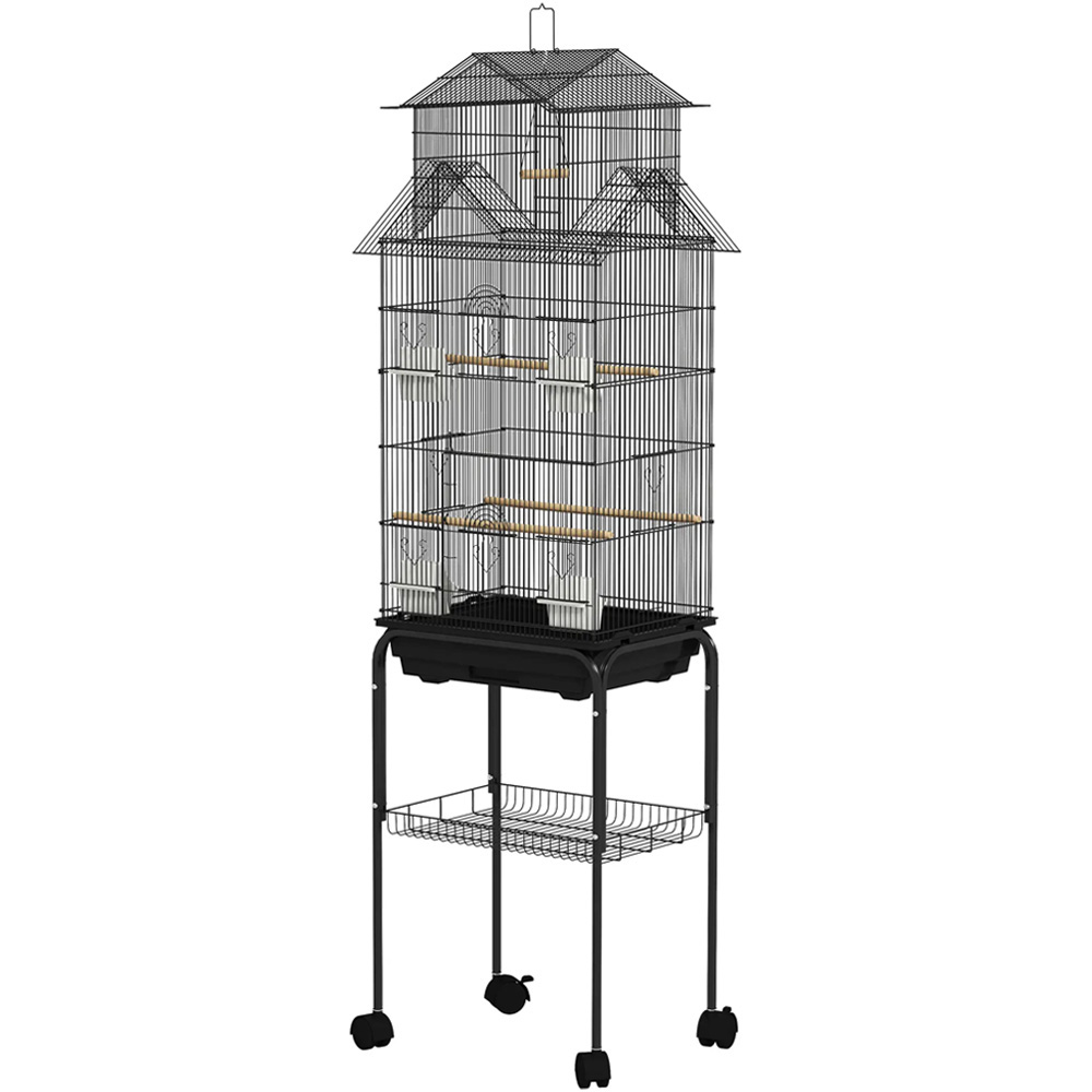 PawHut Black Finch Canary Bird Cage with Stand and Slide Tray Image 1