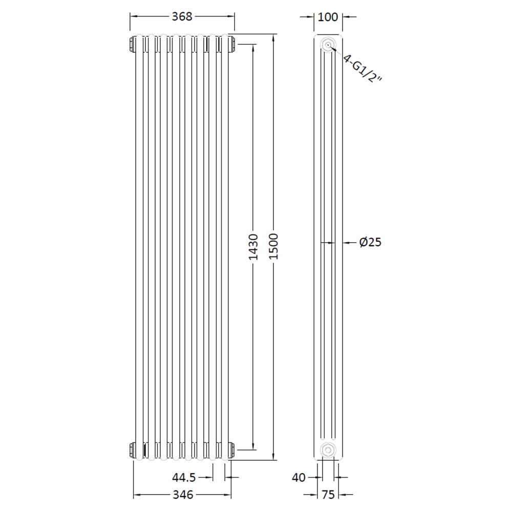 nuie Colosseum Gloss White Triple Column Traditional Radiator 1500 x 287mm Image 2