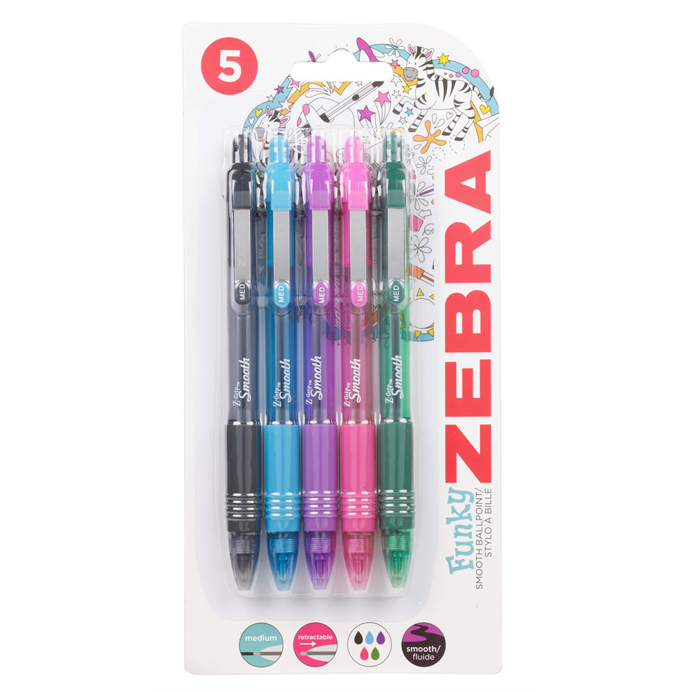 Zebra Z Grip Ballpoint Pens Assorted 5 pack Image