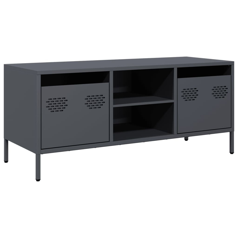 vidaXL 2 Drawer 2 Shelf Anthracite Steel Industrial Style TV Cabinet Image 2