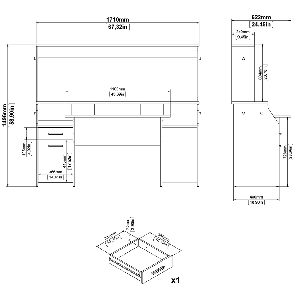 Florence Function Plus Single Door Single Drawer Desk Black Image 8