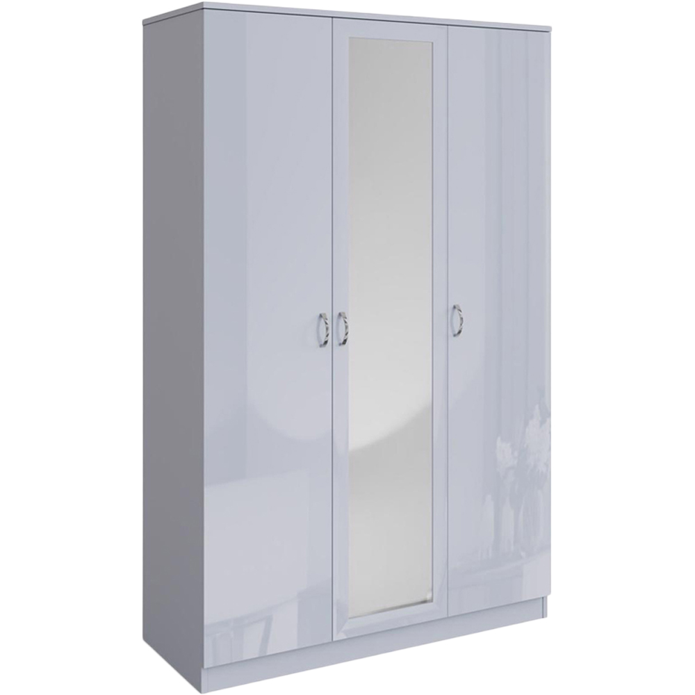 FWStyle 3 Door Grey Gloss Wardrobe with Mirror Door Image 2