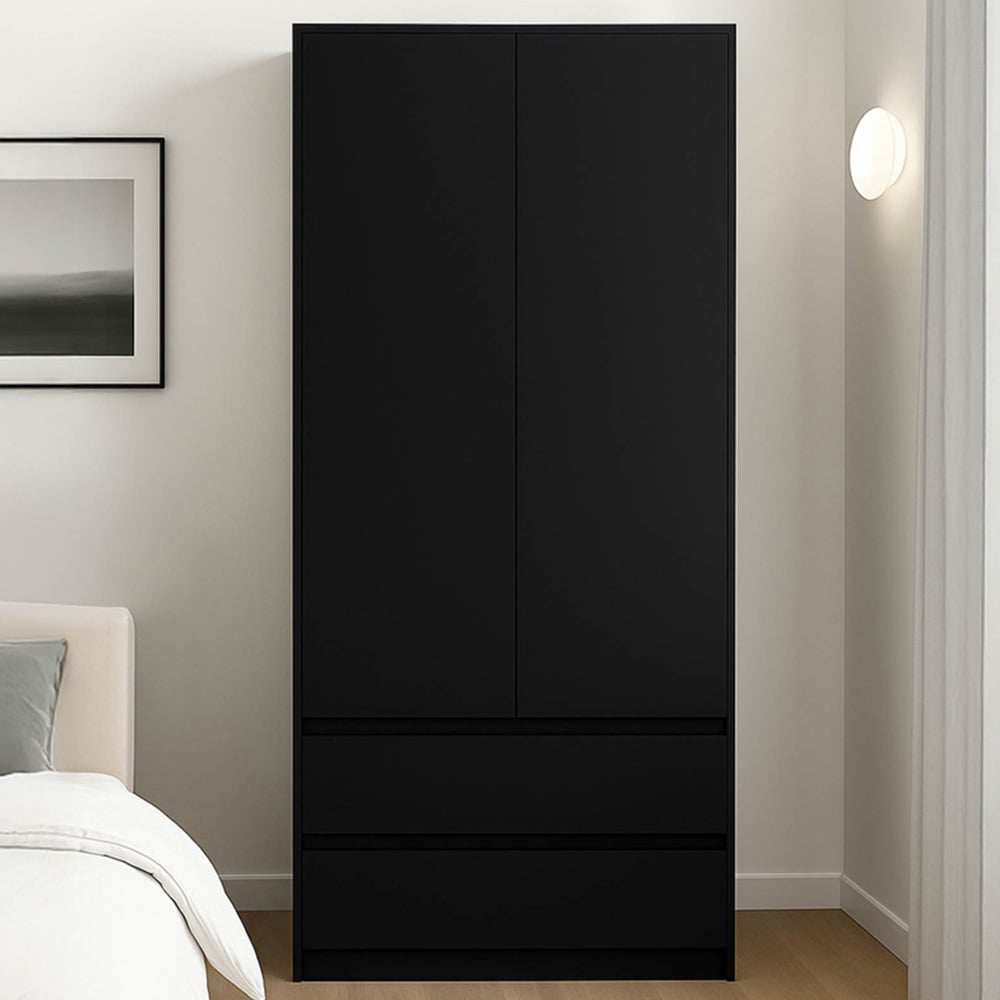 Vida Designs Denver 2 Door 2 Drawer Black Wardrobe Image 1