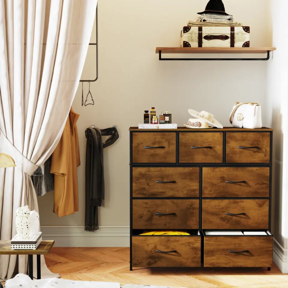 Alivio 9 Drawer Vintage Brown Chest of Drawers Image 3