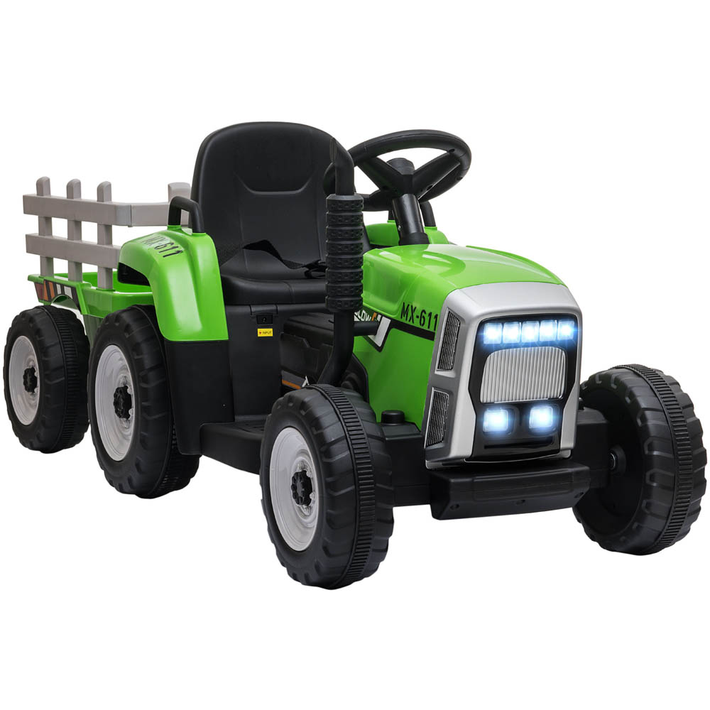 Tommy Toys Kids Ride On Electric Tractor with Trailer Green 12V Image 1