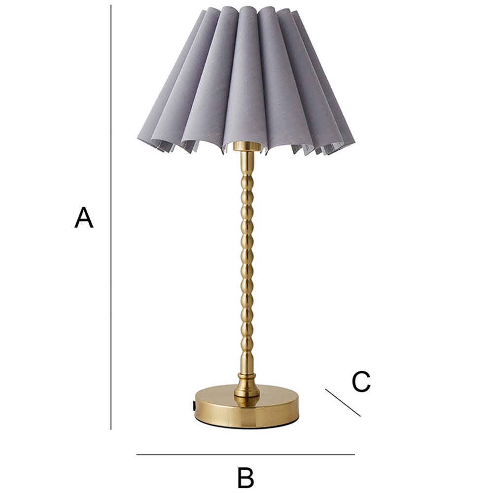 ValueLights Maeve Grey and Gold Scallop Pleated Tapered Shade Bobbin Bobble Table Lamp and Bulb Image 7