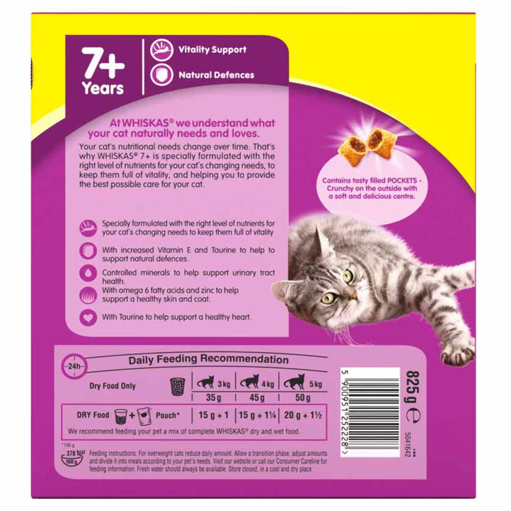 Whiskas Senior Chicken Flavour Dry Cat Food 825g Image 5