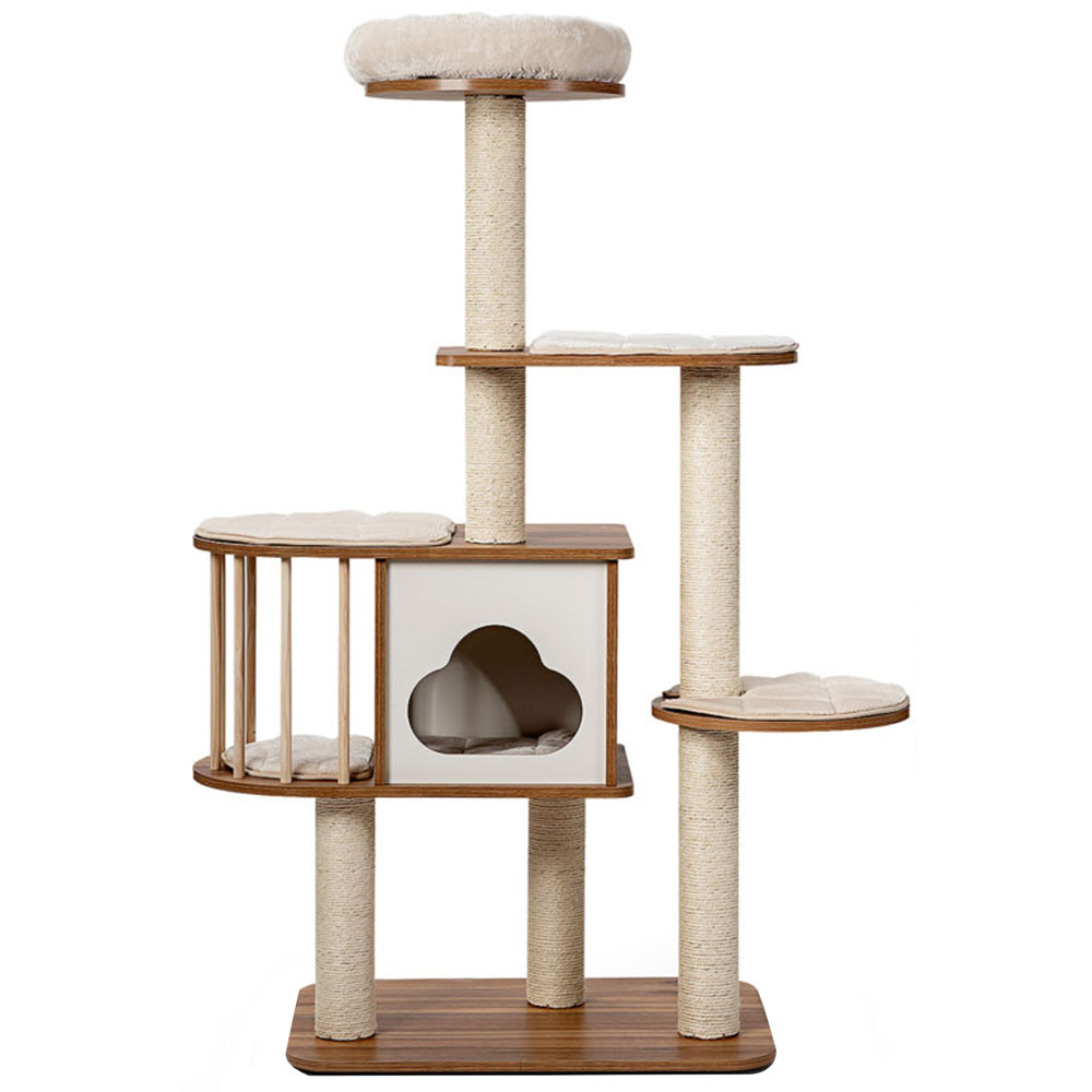 Costway Brown Plush Perch Cat Tree Image 1