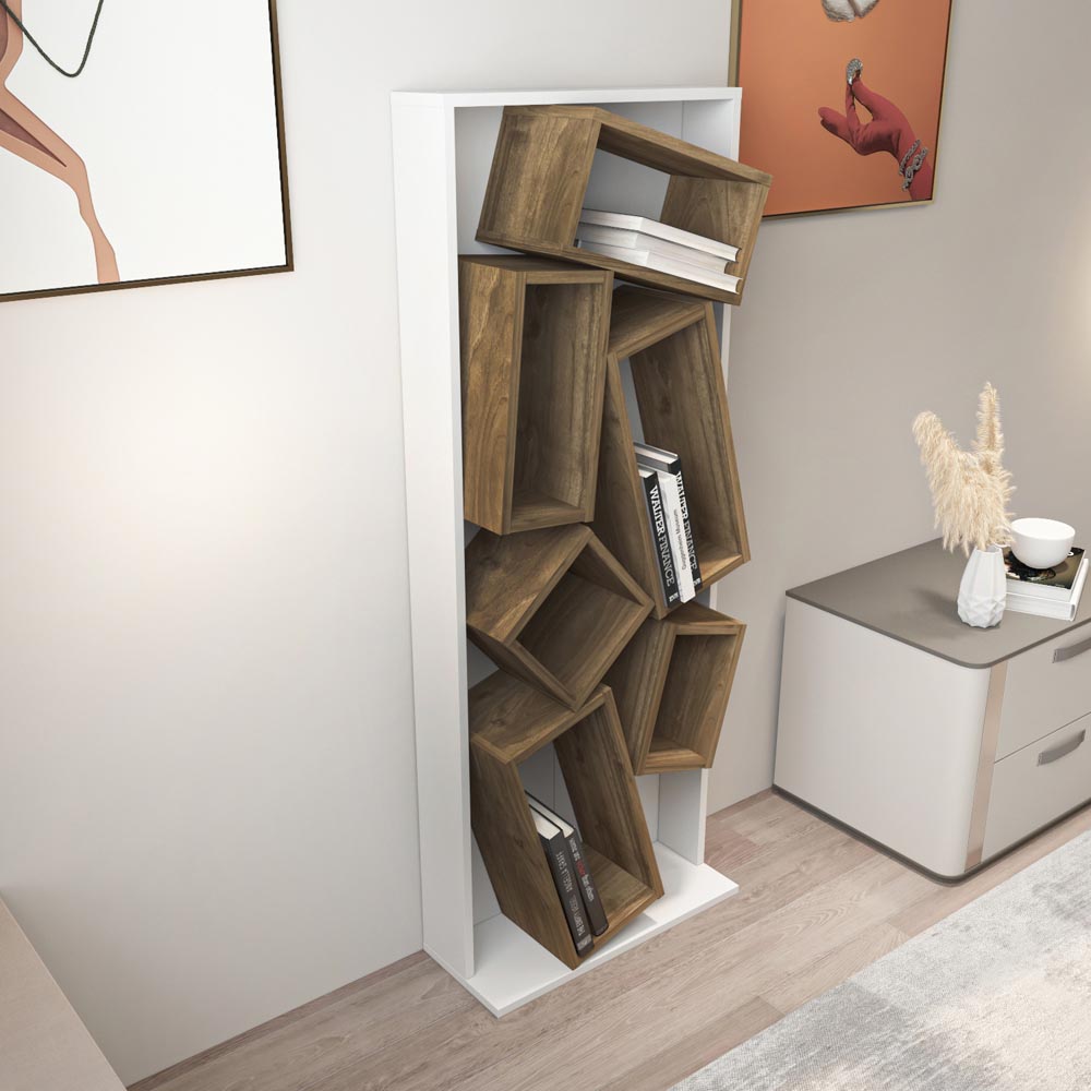 Decorotika Carmen 6 Shelf White and Walnut Bookcase Image 3