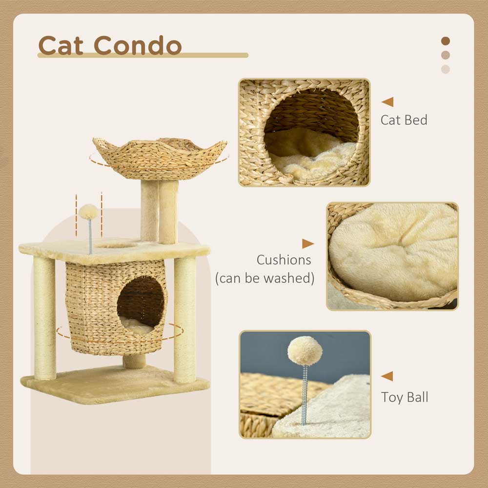 PawHut Cat Tree with Scratching Posts, Cat House, Bed, Washable Cushions Image 4
