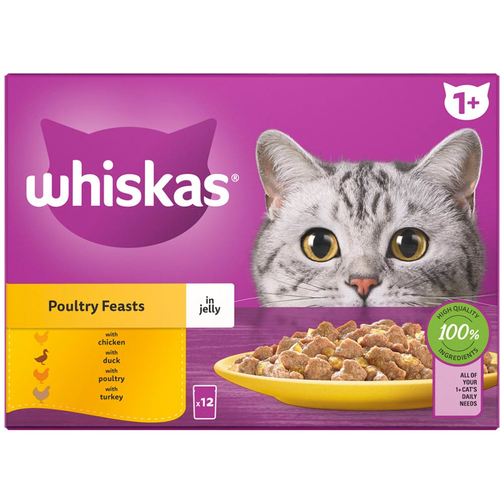 Whiskas Poultry in Jelly Adult Wet Cat Food Pouches 85g Case of 4 x 12 Pack Image 5