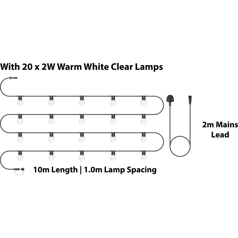 Eagle Connect Festoon 20 Warm White Clear Lamps LED String Light 10m Image 5