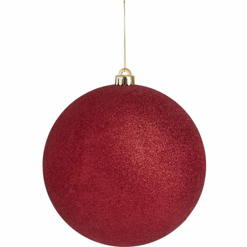 Wilko Traditional Red Glitter Christmas Baubles 200mm 6 Pack Image 1