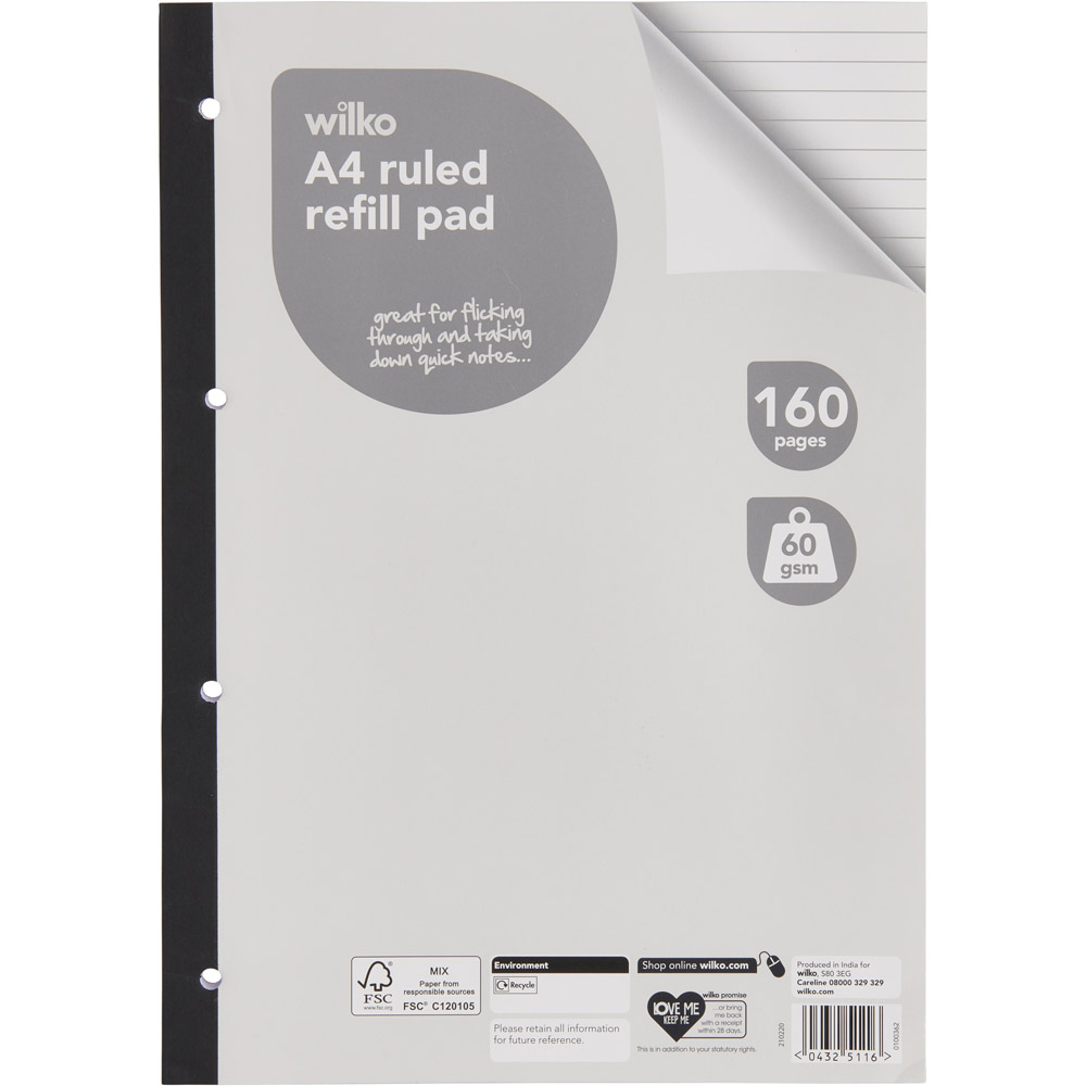 Wilko A4 Functional Refill Pad 160 pages 60gsm Image 1