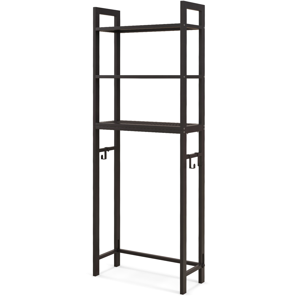 Costway 3 Shelf Brown Over The Toilet Storage Shelf with Hooks Image 3