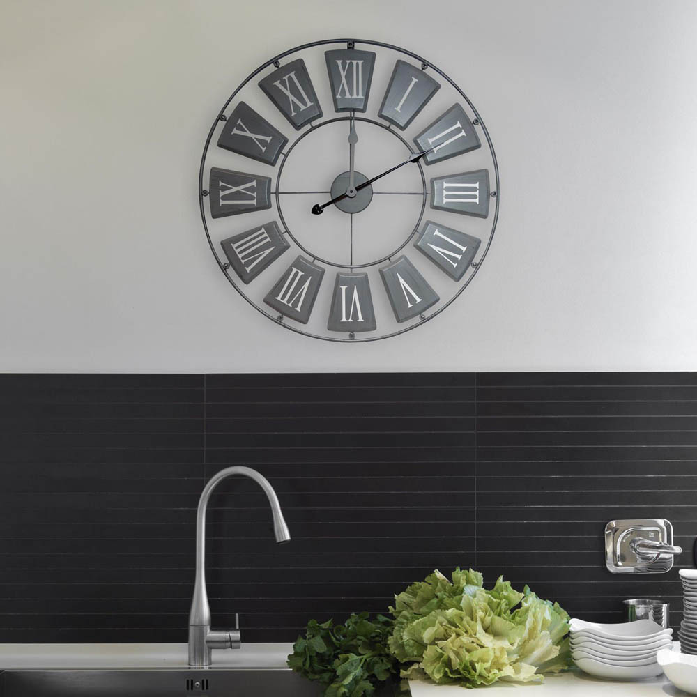 WALPLUS Grey Skeleton Roman Wall Clock 68cm Wilko