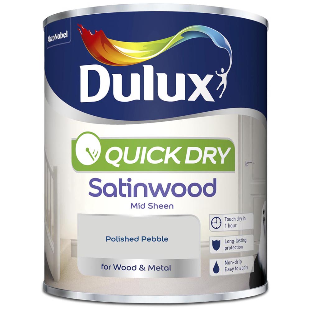 Dulux Quick Dry Polished Pebble Satinwood Paint 750ml Image 2