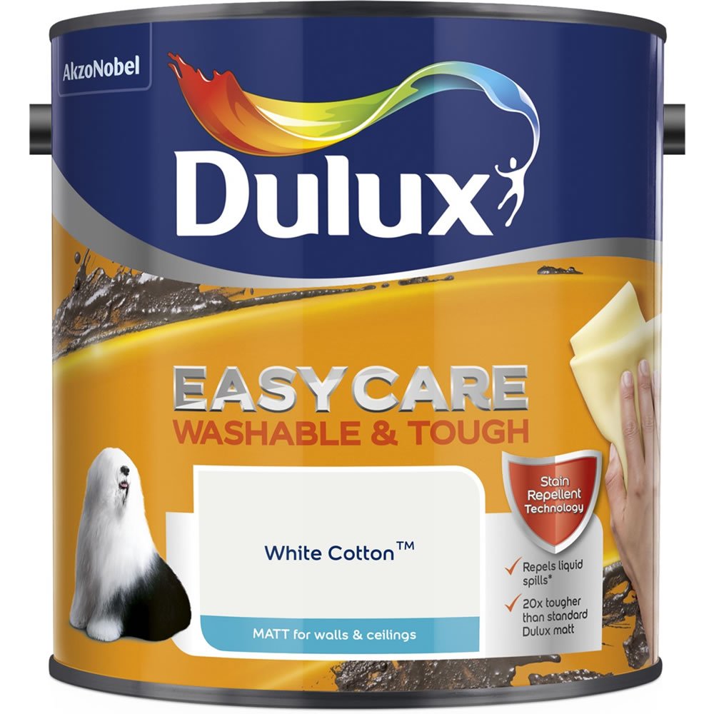 Dulux Easycare Washable & Tough White Cotton Matt Emulsion Paint 2.5L Image 2