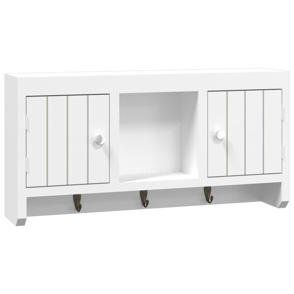 vidaXL 2 Door Single Shelf White Key Cabinet with Hooks Image 2